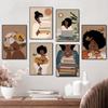 Boho African Black Girl Book Lover Art Abstract Flower Butterfly Canvas Painting Nordic Posters Prints Wall Pictures Home Decor