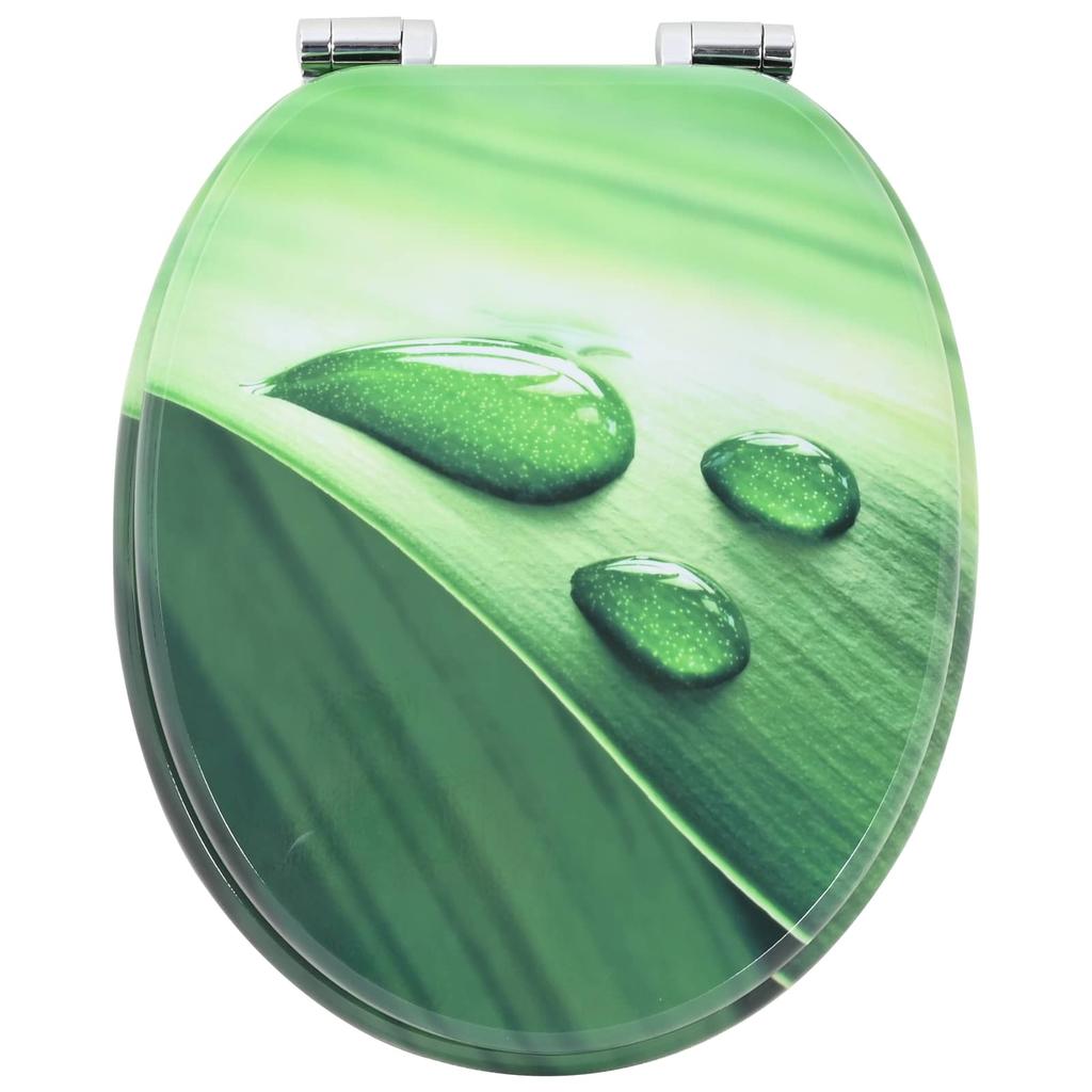 Soft Close Toilet Seat Green Droplet Design 44 x 38 cm MDF Board