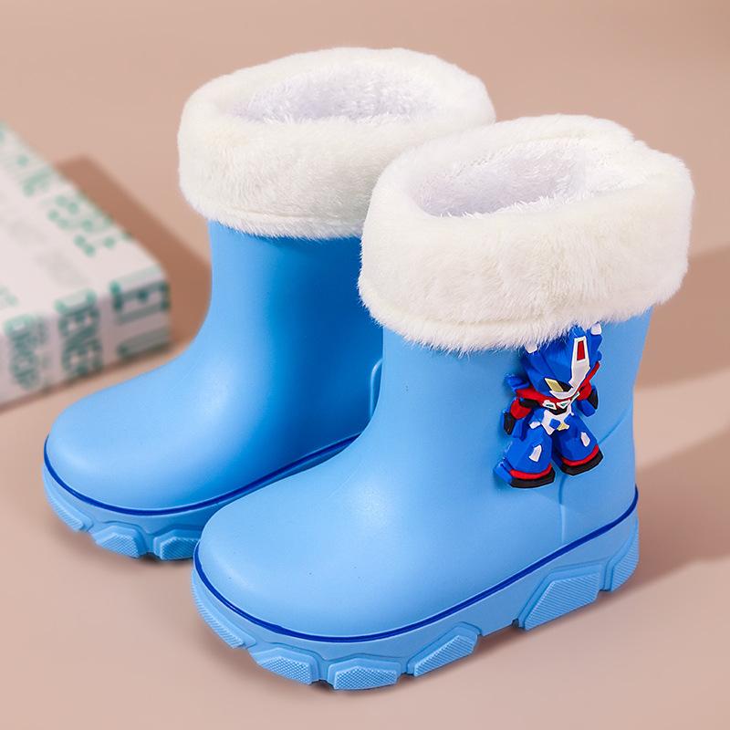 2025 детские дождевики с рисунком из мультфильма износостойкие бархатные теплые и нескользящие школьные водонепроницаемые сапоги средние и большие детские дождевики