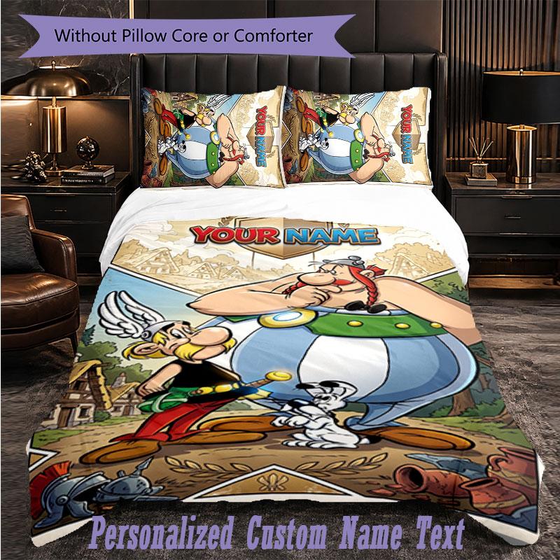 Personalized 3Pcs Bedding SetAsterix & Obelix Custom Text Duvet Cover Pillowcase Set Bedroom Gift