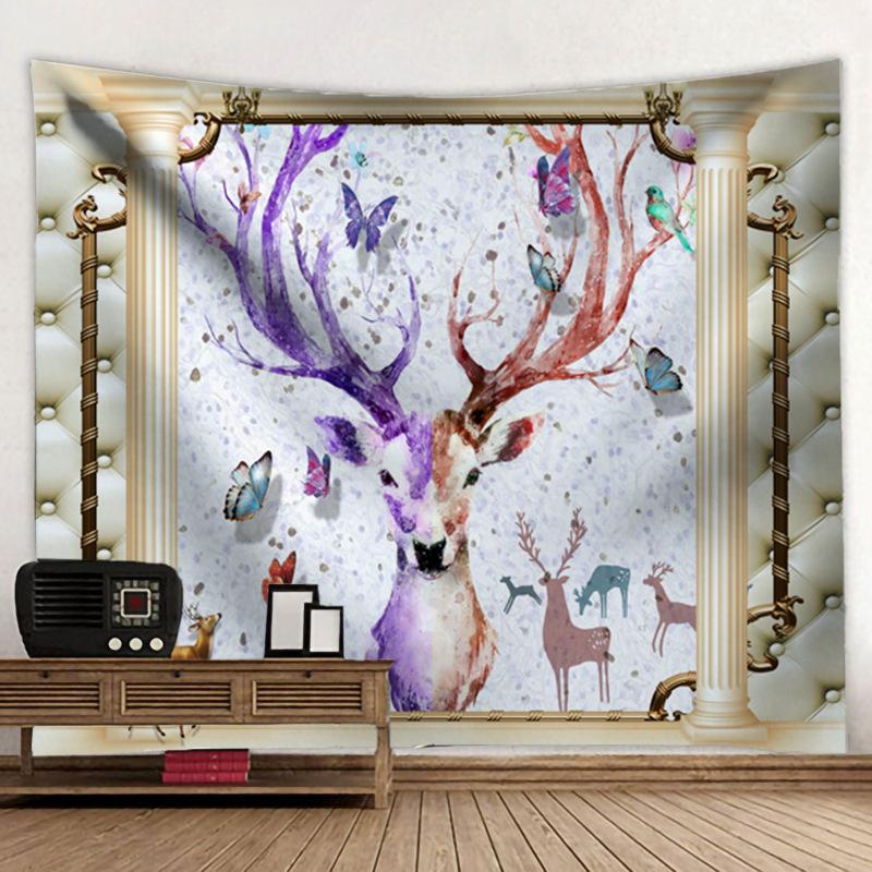 Elk Printing Tapestry 3D Forest Waterfall Landscape Wall Hanging Home Background Cloth Decor Garden Poster for Outside