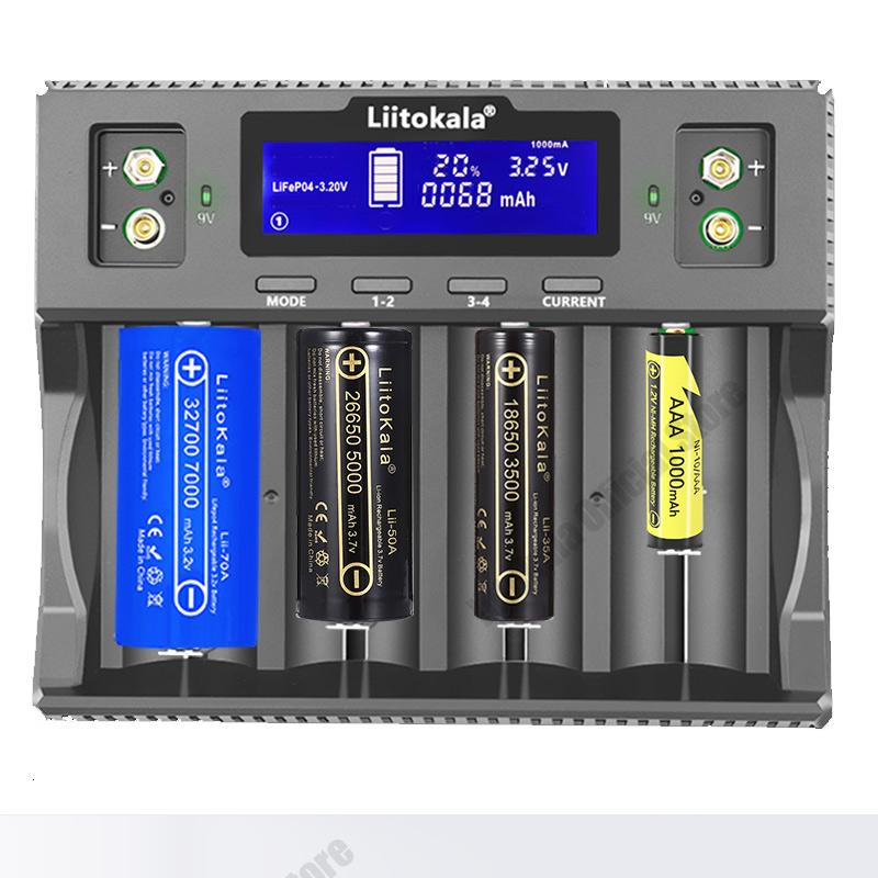 Умное зарядное устройство LiitoKala Lii-D4XL, совместимое с аккумуляторами 3,7 В Li-ion, 3,2 В LiFePO4, 1,2 В NiMH/Cd AA AAA 9 В