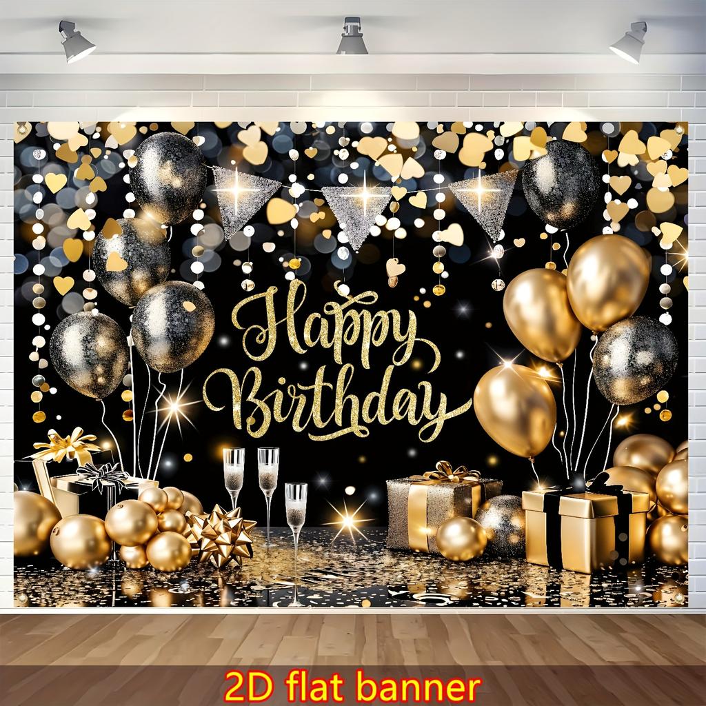 2D Plane - 2D Plane - 2D Plane Banner Birthday Greeting Banner Shimmering Black for Birthday Party