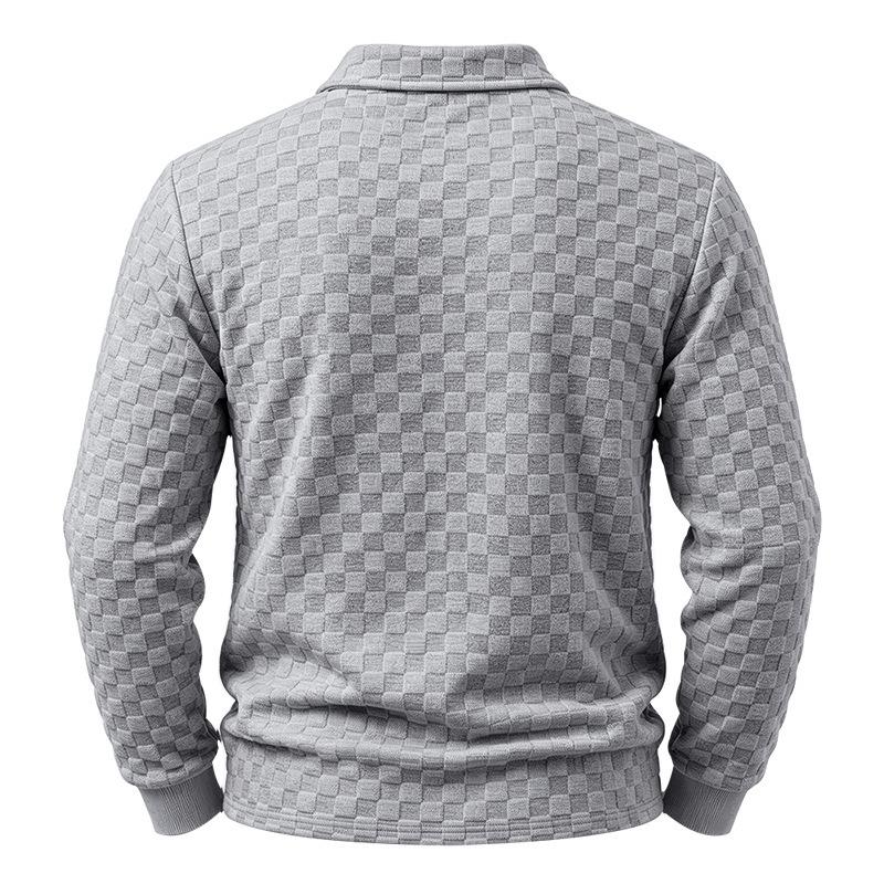 Men S Long Sleeve Half Zip Plaid Polo Shirt Casual Top