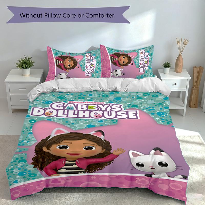 3pcs Gabby's Dollhouse Duvet Cover Set, Includes 1 Duvet Cover and 2 Pillowcases,Skin-Friendly&Comfortable Fabric,Suitable Bedding Sets