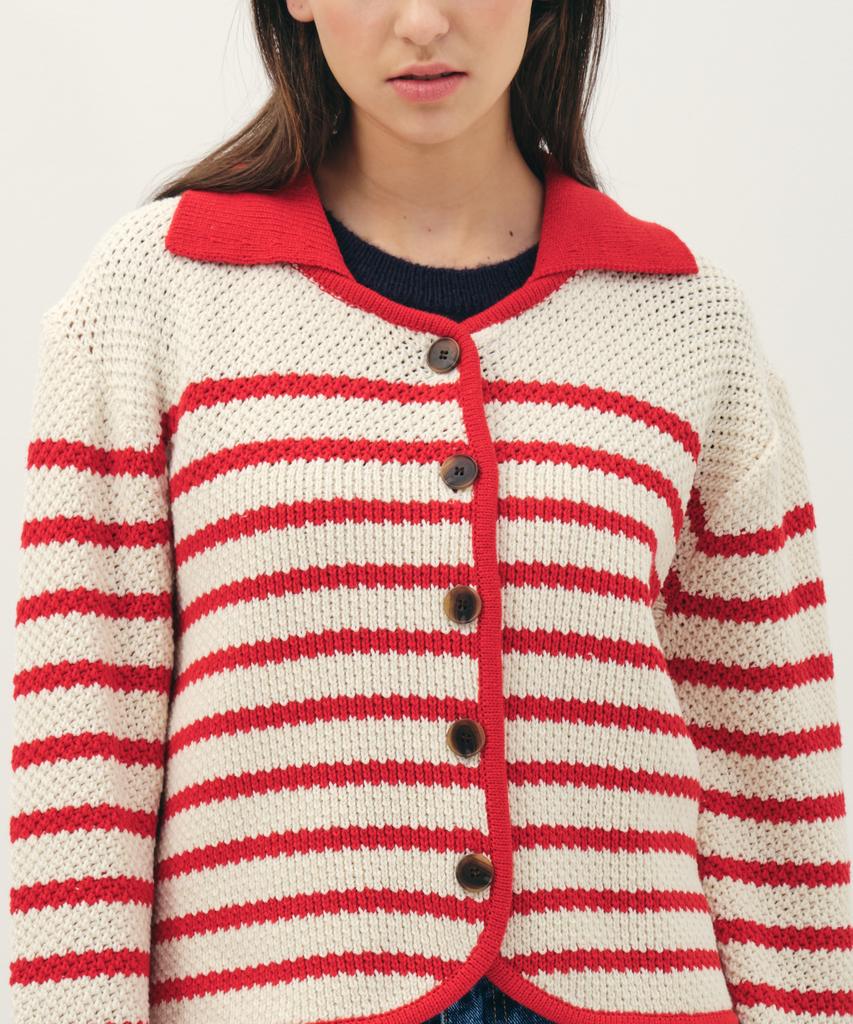 JUN BY JUN K Striped Knit Jacket_Red