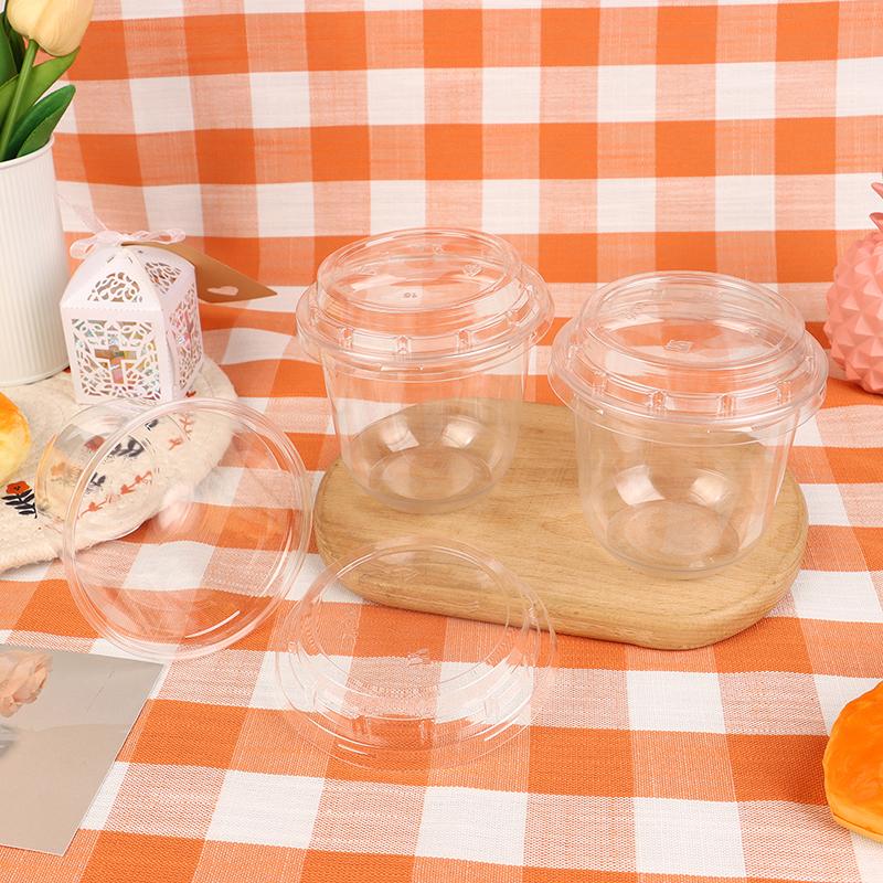 10Pcs 10Oz Disposable Mousse Cups Cake With Lid Clear Plastic Boxes Ice-Cream Dessert Picnic Pudding Jelly Dessert Yogurt Cups