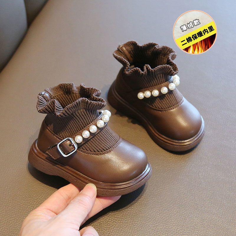 Girls' Soft-Soled Martin Boots, Leather Princess Shoes, Baby & Toddler Spring/Autumn Shoes, Ages 1-3.