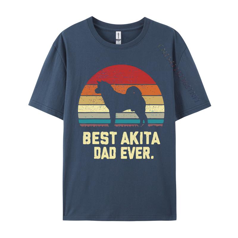 Vintage Best Akita Dad Ever Dog Lover Tshirt Male Fashionable Tops Tees Unisex Cotton Tshirts Red And Black Graphic T Shirt