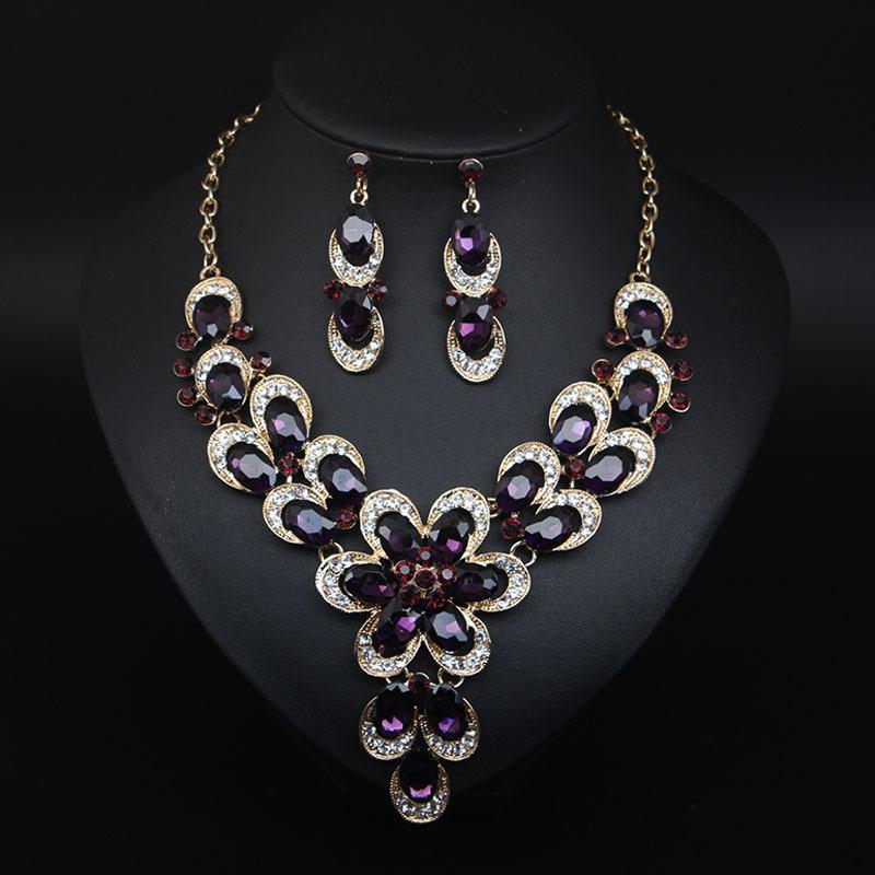 Exaggerated Jewelry Gemstones Luxury Flowers Collarbones Chokers Earrings Set Womens Accessories