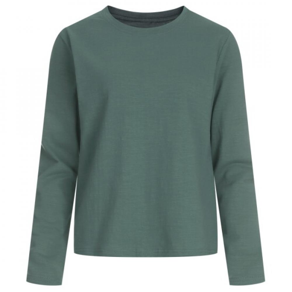 Shop Women Basic Semi Crop Round Neck Long Sleeve T shirT Dai Wsh 1153 Green