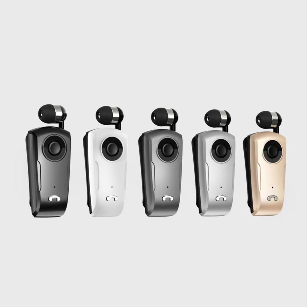 Clip-On Bluetooth Headset with Digital Display, Stereo Sound, Long Battery Life, and Retractable Cable