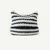 Warm Stripe Knitted Hat Cute Little Devil Cap Soft Pullover Hat  Girls
