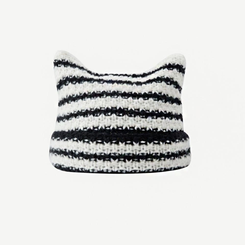Warm Stripe Knitted Hat Cute Little Devil Cap Soft Pullover Hat Girls
