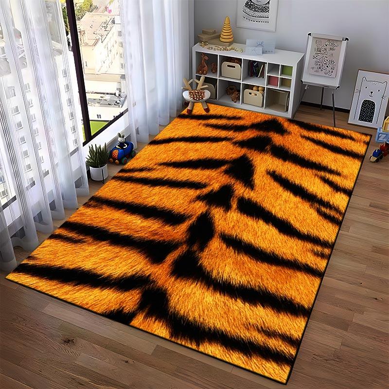 Soft Tiger Stripe Pattern Carpet – Stylish Orange and Black Rug Decor Suitable for use as an anti-slip for living room bedroom sofas