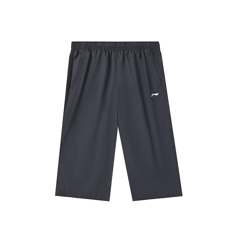 Штаны для настольного тенниса Li Ning, однотонные, с логотипом бренда, для фитнеса, легкие, спортивные, быстросохнущие, повседневные, с семью точками, мужские, чернильно-серые AKQU419-3