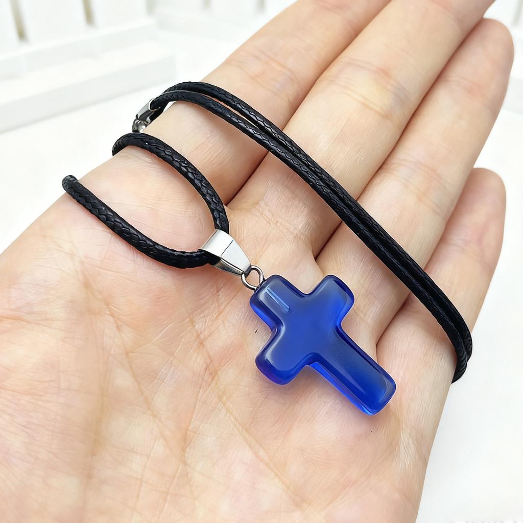 Y2K Red Glass Cross Pendant Rope Chain Necklace For Women Men  Aesthetic Jewelry Accessories