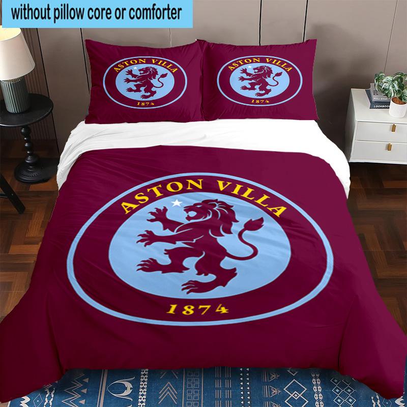 3pcs Aston Villa Football Club Printed Bedding Set Duvet Cover Closure Includes 1 Duvet Cover & 2 Pillowcases Bedding Sets Home Decor Gifts