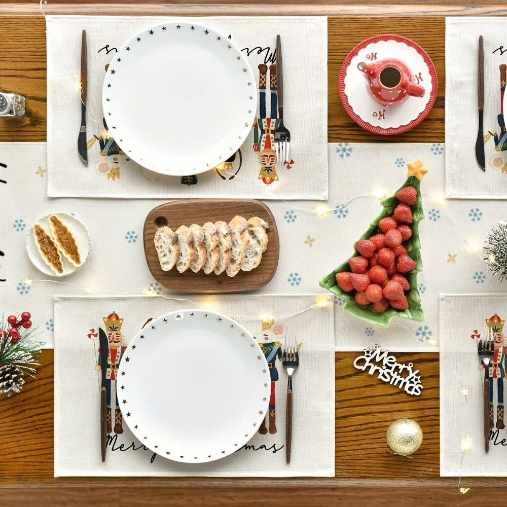 4 Pcs Durable Nutcrackers Christmas Placemats Soft Tablecloth Christmas Table Mats Party