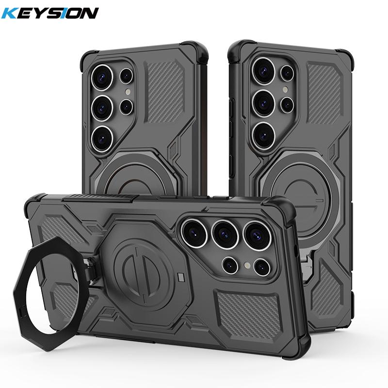 KEYSION Противоударный магнитный чехол для Samsung S25 Ultra 5G S25+Plus с вертикальной живой металлической кольцевой подставкой, чехол для телефона Galaxy S25 Edge