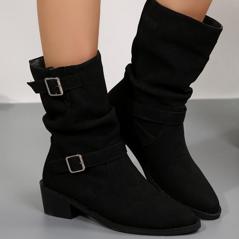 Fashion Plus Size 43 Women Boots European and American Fashion Buckle Pleated Short Boots Autumn and Winter New Flat Boots Women Shoes