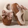 Lovely Bow Women Winter Toe Wrap Warm Solid Cotton Slippers Thick Soft Sole Slides Indoor Floor Flat Home Non-slip Shoes