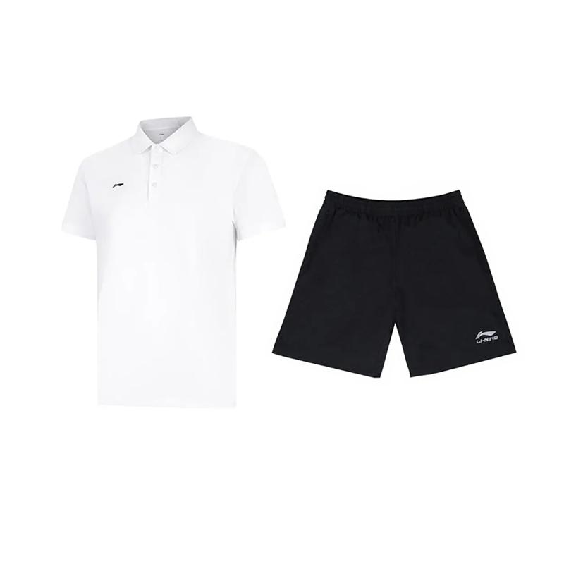 Li Ning Plain Simple Breathable Comfortable Versatile Short Sleeve Polo Shirt Casual Sports Set Unisex Polo Shirts White Black APLV495-1+YKSV147-2