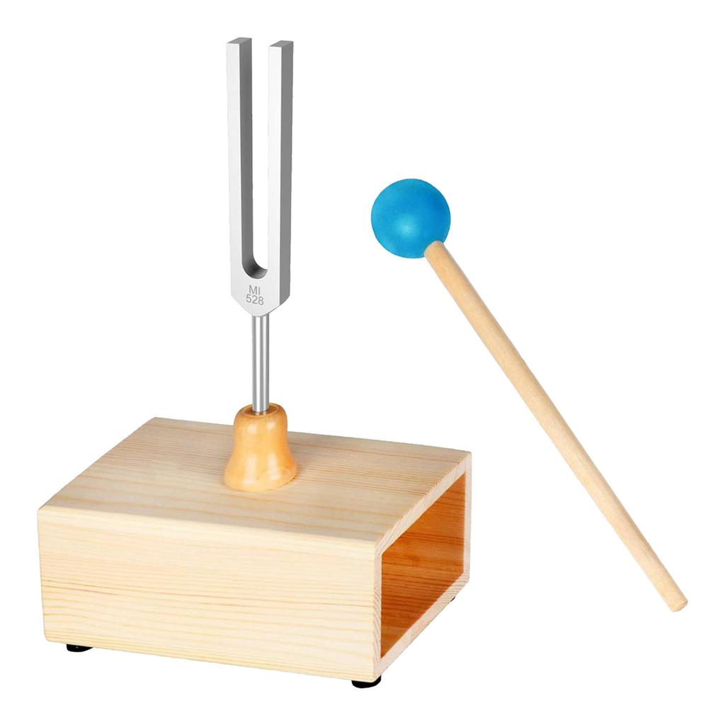 Камертон 528 Гц из алюминиевого сплава, набор с резонаторным ящиком, синий силиконовый молоточек, аксессуары для инструмента