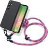 Protective Case - BOOLING - for Samsung Galaxy A56 5G - Shockproof Black Silicone - Sturdy Pink Lanyard - 120cm