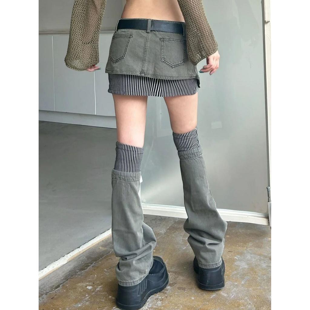 Американский ретро узорчатый пэчворк джинсовый костюм полуюбка женская Y2K нестандартная короткая юбка прикрытие для ног комплект из двух частей для ношения