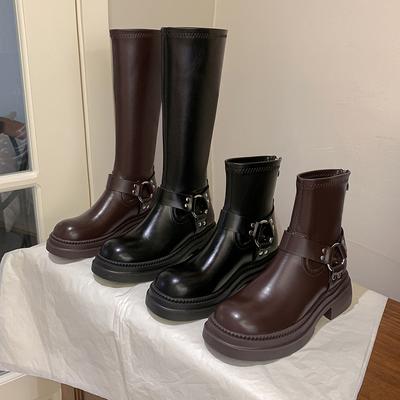 Ботильоны ретро рыцарские ботинки женские 2025 осень и зима ветер толстая подошва ботинки Мартин толстый каблук ковбойские сапоги