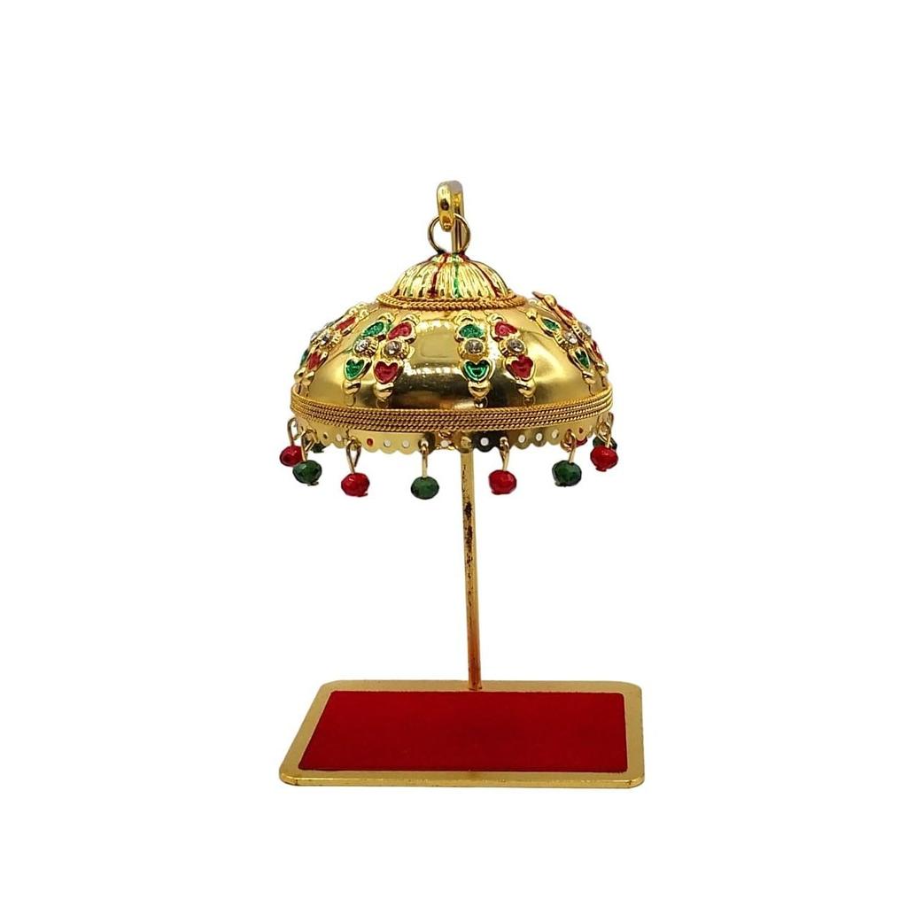 Metal Umbrella Chhatra for God Idol, Car Dashboard/Office Desk/Table/Home Decor Showpiece, Chatri Aasan for God