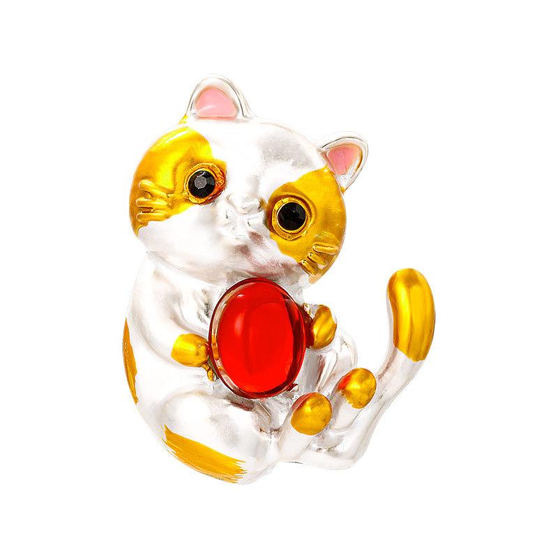 Female Fashion Enamel Cute Cat Brooches For Women Luxury Yellow Gold Color Alloy Animal Brooch Safety Pins