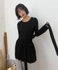 RONRON Drop Waist Frill Long Sleeve Black