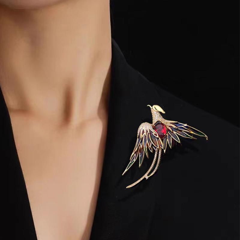 Multicolor Crystal Phoenix Brooch Pin For Women Men Enamel Flying Beauty Bird Party Office Accessories Gifts