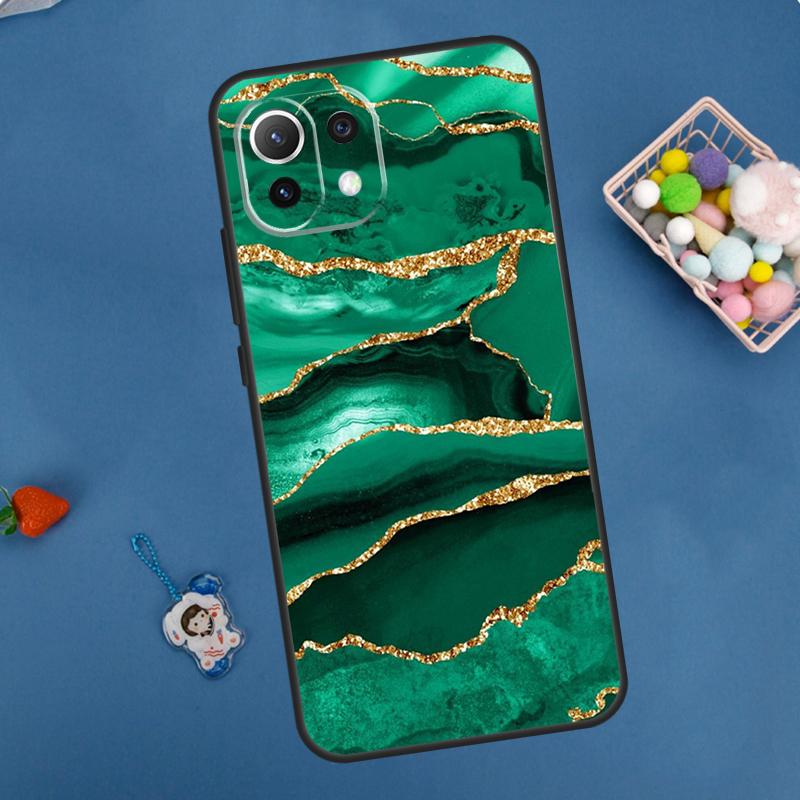 Gold Indigo Faux Malachite Case For Xiaomi 14 13 15 Ultra 11T 12T 13T 14T Pro POCO X7 Pro X3 X5 F5 F6 M6 X6 Pro Cover