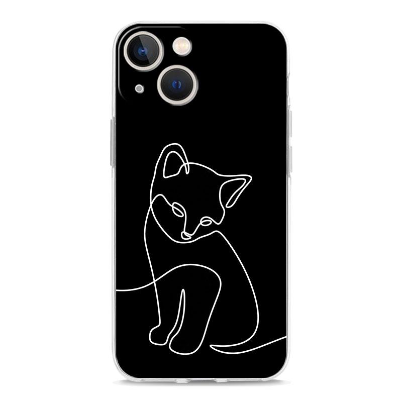 Чехол для телефона iPhone 17 Чехлы iPhone Air 16 15 12 13 14 Pro Max 7 8 Plus 16Pro iPhone11 Мягкий чехол Кошачья линия Черные кошки