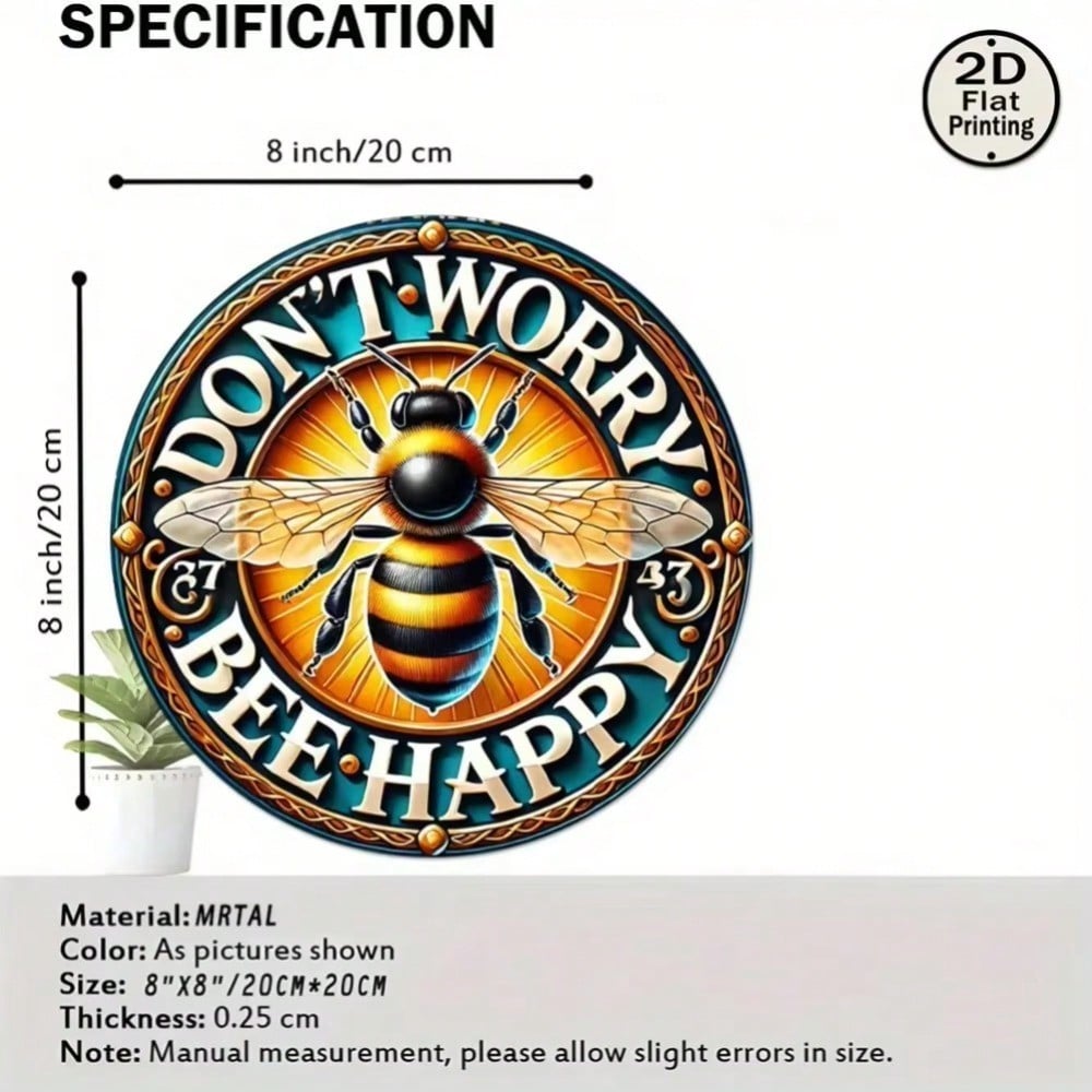 Винтажная металлическая жестяная табличка 'Bee Happy' Настенное искусство в стиле кантри Декор для дома Рустикальный Сельский