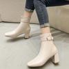 Мода 2024 года, хит продаж, однотонные универсальные зимние женские ботильоны с квадратным носком на молнии, женские элегантные короткие сапоги на толстом высоком каблуке