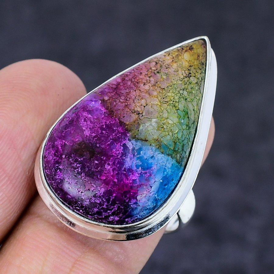 Natural Rainbow Solar Quartz 925 Sterling Silver Jewelry Ring Size 8 u4K83