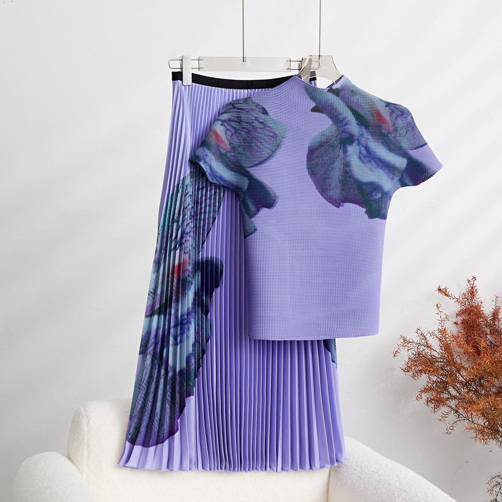 Женский костюм Western High-End с цветочным принтом и плиссированной юбкой - серия Miyake Me