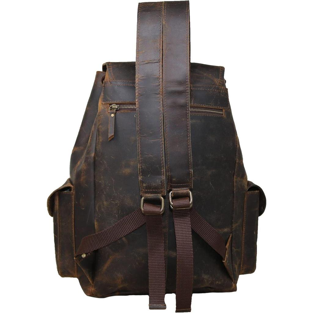 16" Brown Leather Backpack Vintage Rucksack Laptop Bag Water Resistant Casual Daypack College Bookbag Comfortable Lightweight