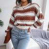 Women Fall Winter O Neck Contrast Long Sleeve Loose All Match Knit Sweater S-L