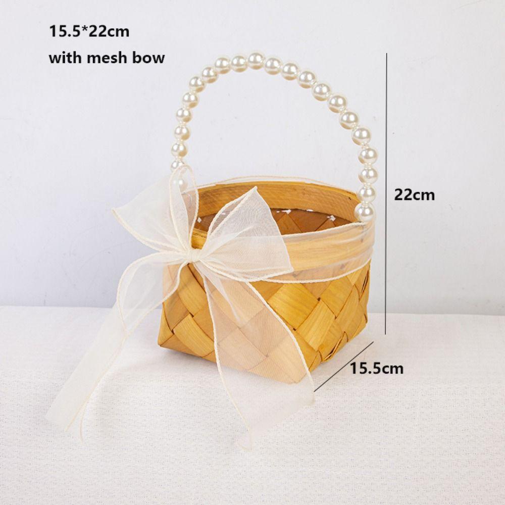 with Pearl Hand-held Weaving Flower Basket Vegetable Fruit Flowers Holder Living Room Decoration
