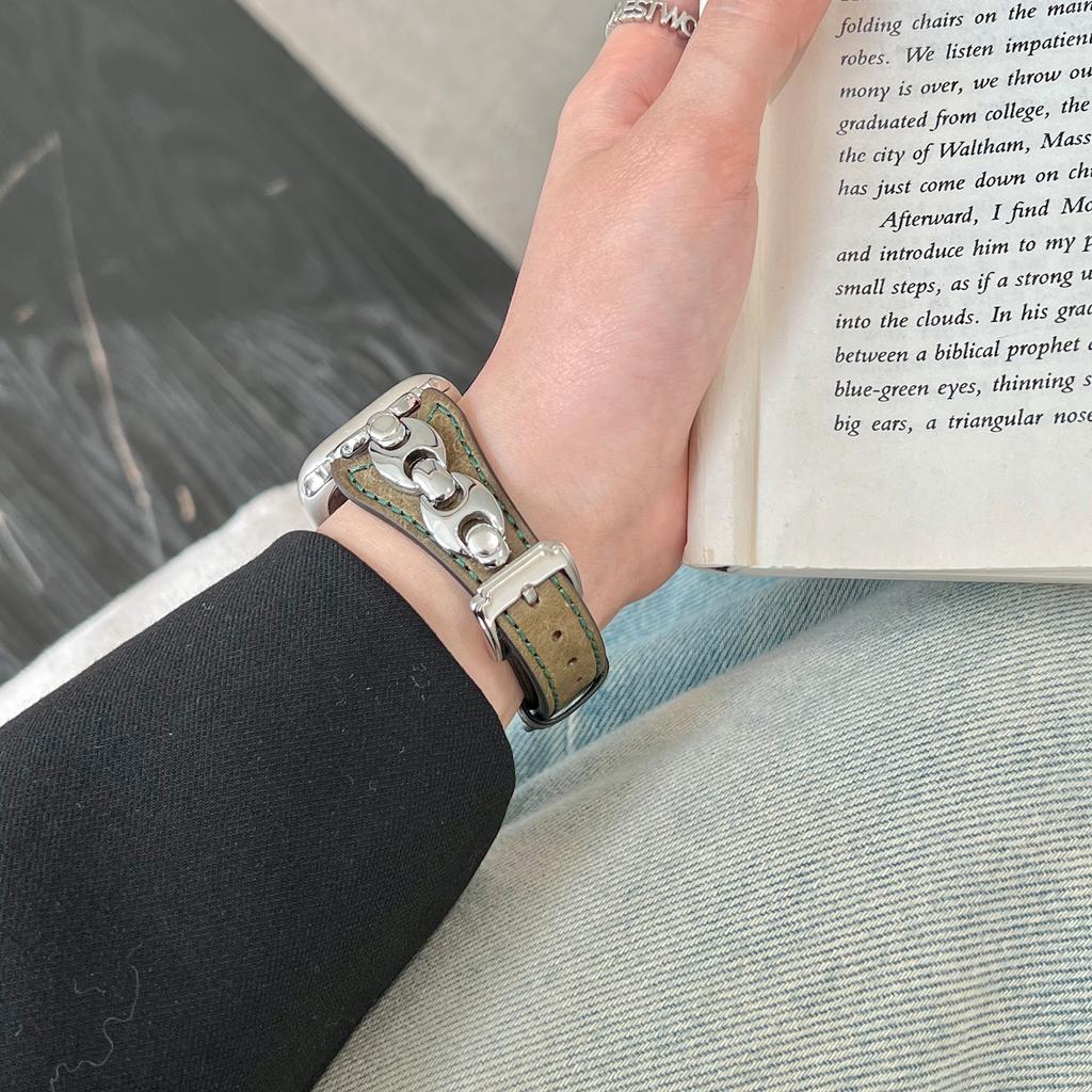 Wrist Strap for Apple Watch Series 10 9 8 7 SE 6 5 4 3 2 1 42mm 41mm 40mm 38mm D Metal Buckle Genuine Cow Leather Band