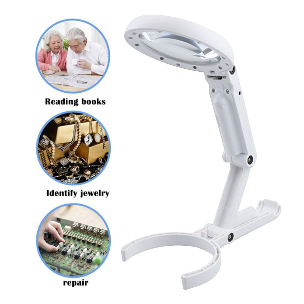 8LED Handheld Loupe Dual Purpose Universal Handheld Illuminated Magnifier Reading Lamp USB Rechargeable Watch Repair Supplies