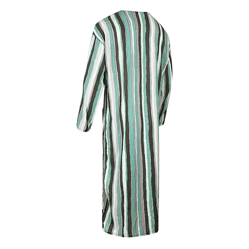 Летняя мужская мусульманская одежда, свободный халат, полосатая рубашка на пуговицах