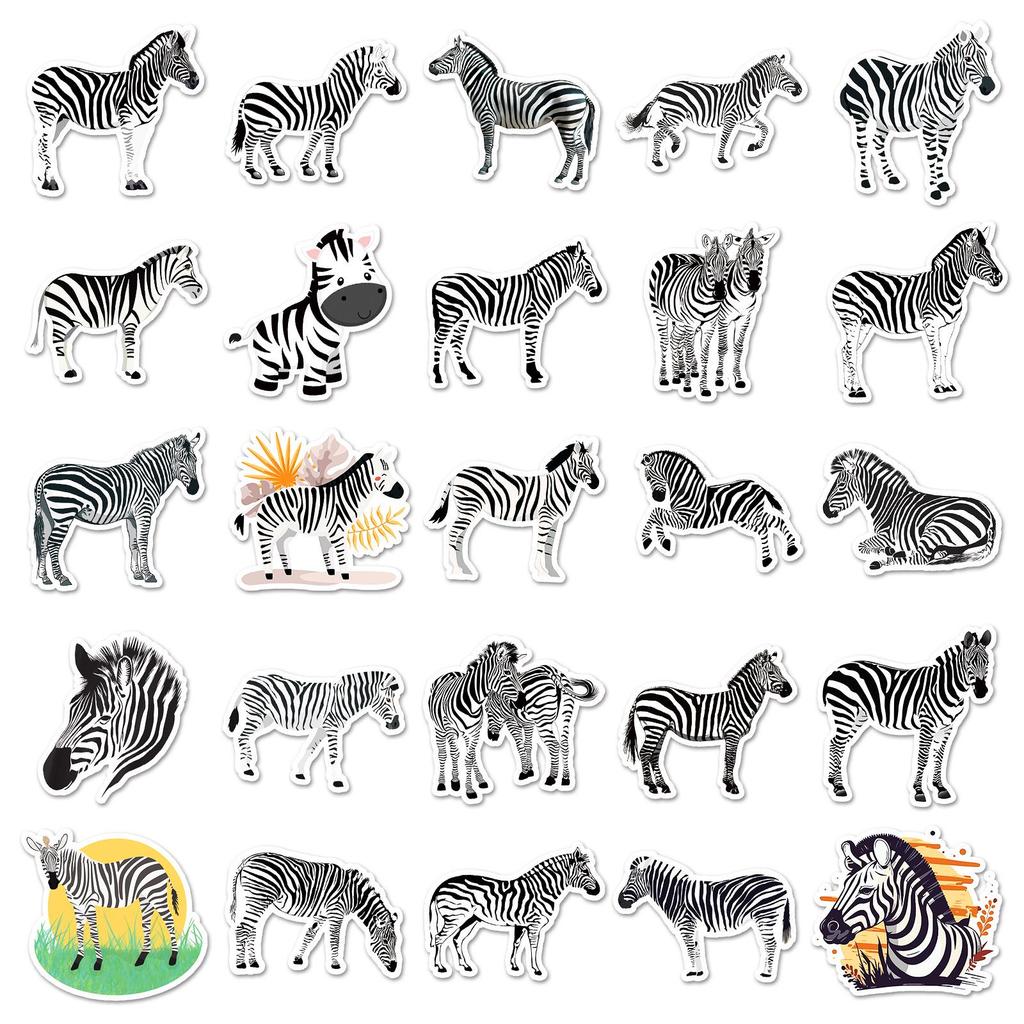 50 Sheets of Cute Zebra Cartoon Animal Stickers: Waterproof for Kids' Diaries, Phone Cases, and Luggage Decoration