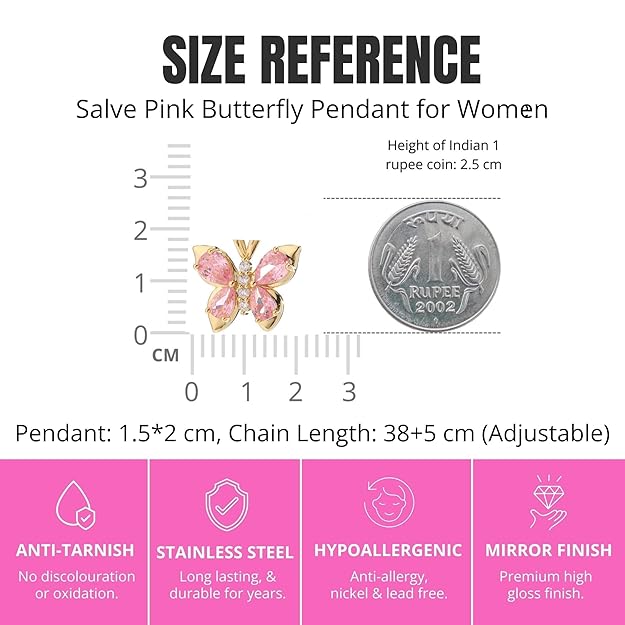 Колье-подвеска из нержавеющей стали Coquette Pink Butterfly для женщин