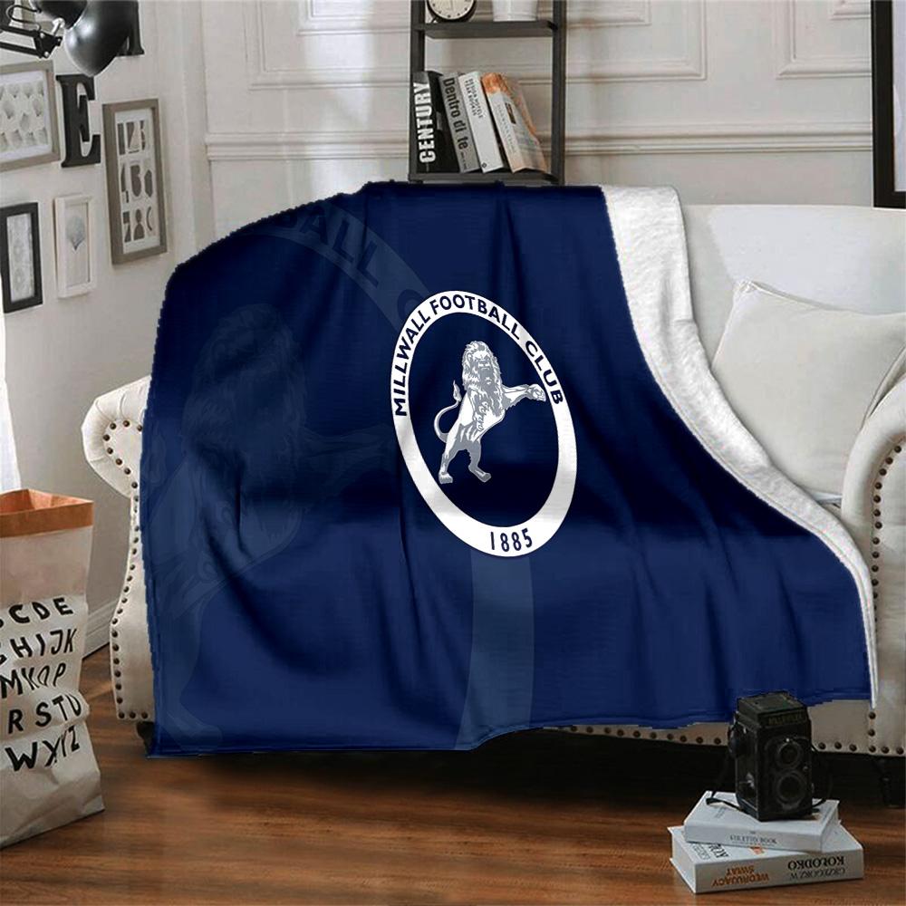Millwall Fc Crest Design Flannel Blanket, Soft Polyester, Modern Design, All-Season for Camping, Travel, Gifts for holidays or birthdays